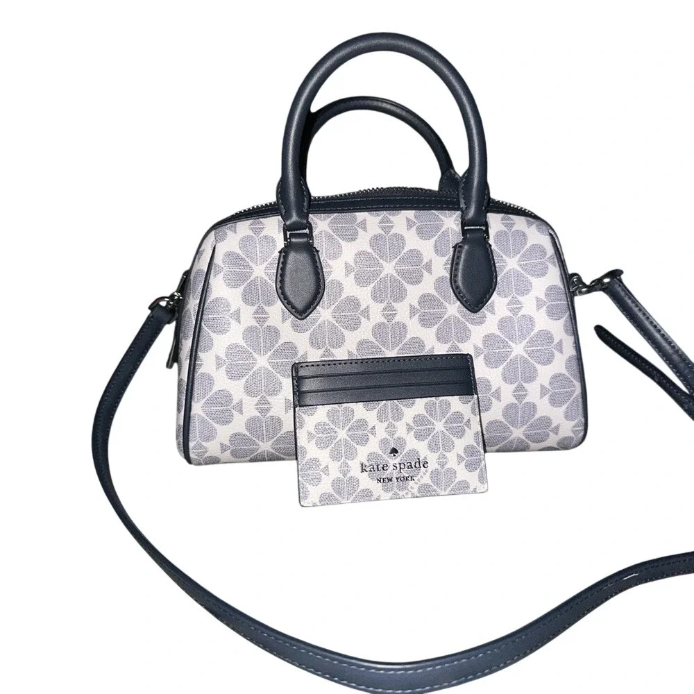 Kate Spade‎ Spade Flower Monogram Satchel Crossbody Bag and Card Holder Set Blue